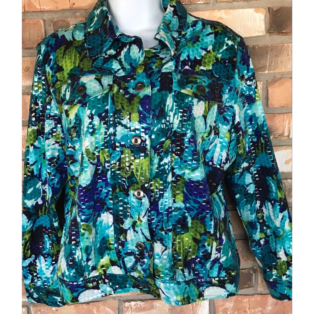Elementz Petite Women’s Blue Green Shimmery Jacket Size Medium Petite
